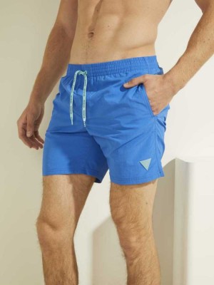 Blue Guess Solid Swim Trunks Men's Swimwear | 3240-IHBCZ