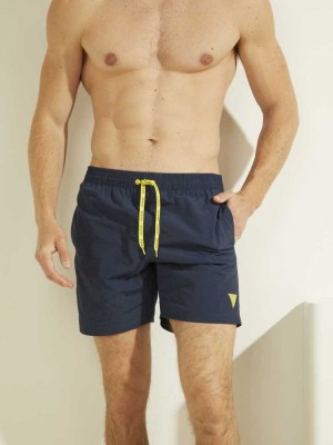 Blue Guess Solid Swim Trunks Men's Swimwear | 4293-SKMCD