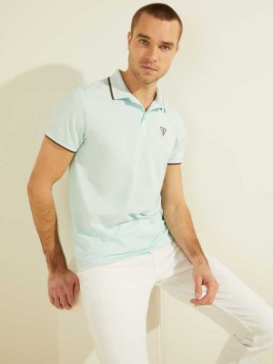 Blue Guess Sports Pique Logo Men's Polo Shirts | 1890-IWCPR