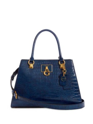 Blue Guess Stephi Croc Girlfriend Women's Satchels | 2906-CBSJK