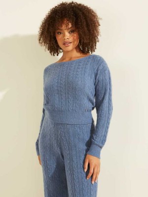 Blue Guess Tanya Cable Knit Women's Sweaters | 8530-QVNWL