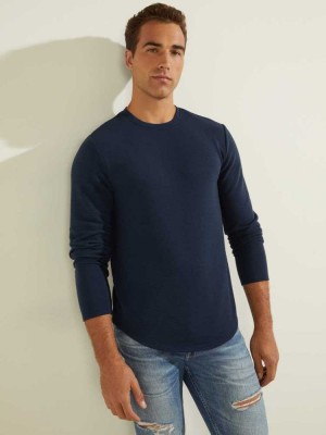 Blue Guess Textured Jersey Crewneck Men's Sweatshirt | 5192-CJTEW