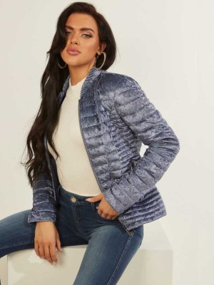 Blue Guess Vera Velvet Quilted Women's Jackets | 2061-HSTFM