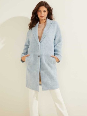Blue Multicolor Guess Destiny Wool-Blend Women's Coats | 2854-DOUXY
