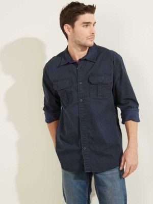 Blue Multicolor Guess Dusty Twill Washed Milton Men's Shirts | 3687-KUFOI