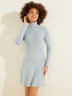 Blue Multicolor Guess Eco Amelia Turtleneck Women's Dresses | 4160-LIJDV