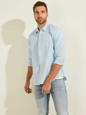 Blue Multicolor Guess Laguna Washed Men's Shirts | 8057-YBPSW