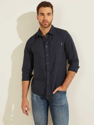 Blue Multicolor Guess Laguna Washed Men's Shirts | 7429-QUVYW