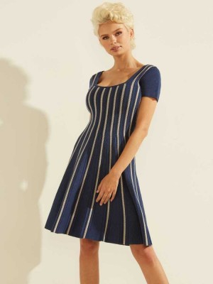 Blue Multicolor Guess Leti Flare Women's Dresses | 1820-SNACJ