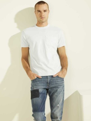 Blue Multicolor Guess Sueded Jersey Men's T-Shirts | 2867-NHRWU