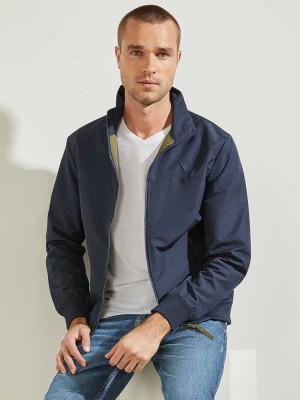 Blue Olive Guess Amos Bomber Men's Jackets | 4916-ABWVJ