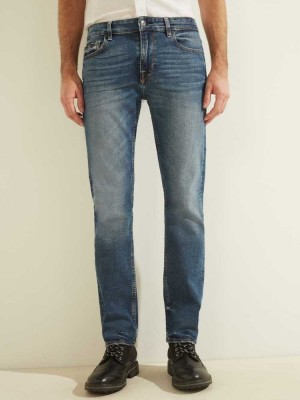 Blue Wash Guess Slim Straight Men's Jeans | 1736-RHYIK