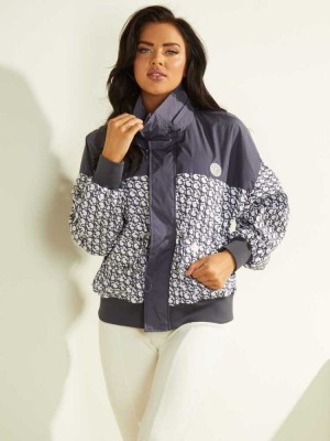 Blue White Guess Clare Women's Windbreaker | 0523-YDFTX