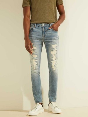 Blue White Guess Eco Quincy Distressed Skinny Men's Jeans | 3410-XLIOG