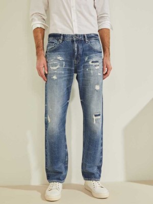 Blue White Guess Eco Rodeo Distressed Men's Jeans | 3976-KASXW