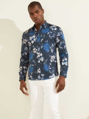 Brown Blue Guess Luxe Camelia Cascade Men's Shirts | 6194-VIHOA