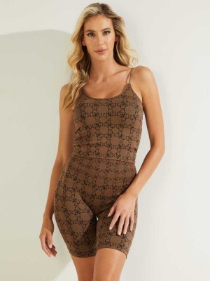 Brown Guess Arleen Logo Top Women's Jumpsuits | 0891-XPGAY