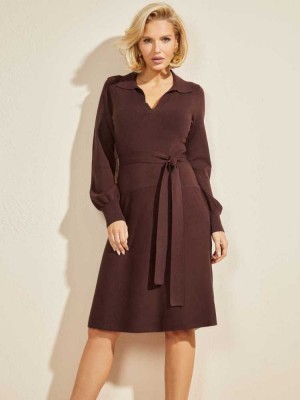Brown Guess Brooklyn Women's Dresses | 5068-ZUQPF