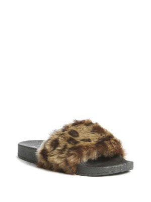 Brown Guess Buffie Leopard Faux-Fur Slide Women's Slide Sandals | 1794-LQIOW