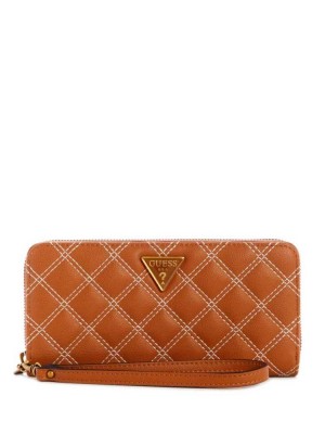Brown Guess Cessily Quilted Large Zip-Around Women's Wallets | 6519-VHLND