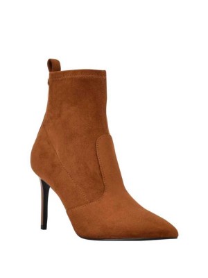 Brown Guess Dafina Faux-Suede Sock Women's Booties | 0247-JSZNI
