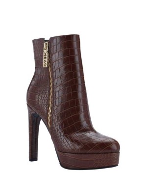 Brown Guess Dejah Croc Platform Women's Booties | 7834-EXVNY
