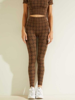 Brown Guess Della Logo Print Women's Leggings | 5032-VWUQN