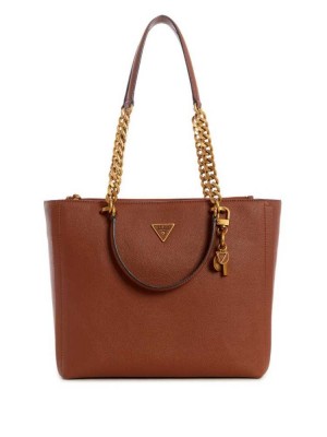 Brown Guess Destiny Society Women's Totes | 9045-WTDRN