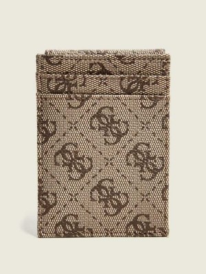 Brown Guess Don Logo-Print Magnetic Card Case Men's Wallets | 0136-EWQDK