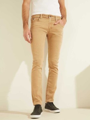 Brown Guess Dyed Skinny Men's Jeans | 0356-YJWIF