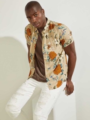 Brown Guess Eco Cascade Floral Men's Shirts | 6897-BCGJH