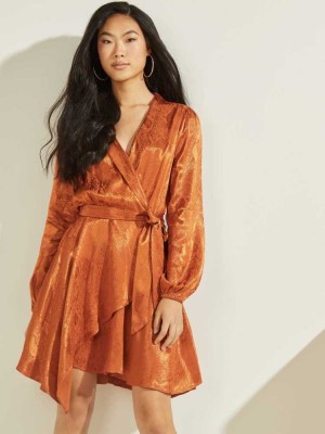 Brown Guess Eco Doha Wrap Women's Dresses | 4802-PNVAD