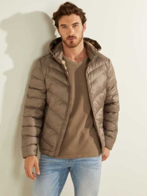 Brown Guess Eco Lightweight Puffer Men's Jackets | 7123-KVLFT