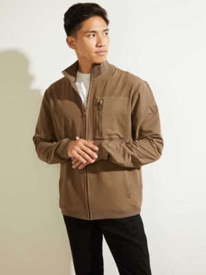 Brown Guess Explorer Zip-Up Men's Jackets | 6028-KXDFO