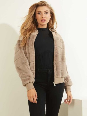 Brown Guess Felicia Faux-Fur Bomber Women's Jackets | 8407-ZIMPB