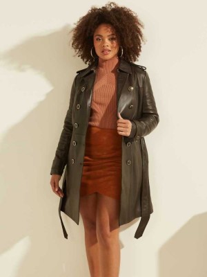 Brown Guess Felicia Leather Trench Women's Coats | 1803-GCDYI
