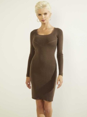 Brown Guess Gloria Women's Dresses | 4619-QSXZN