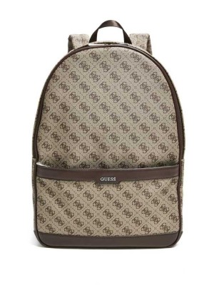 Brown Guess Kevin Logo-Print Men's Backpacks | 6034-VJUSX