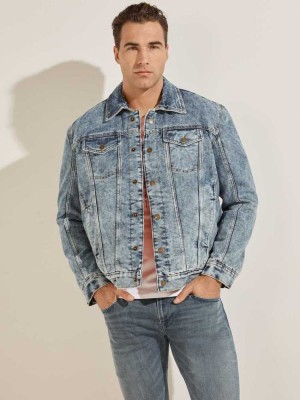 Brown Guess Klay Reversible Denim Men's Jackets | 9205-MGJRH