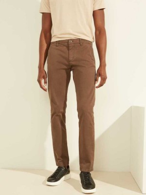 Brown Guess Myron Twill Skinny Men's Pants | 9487-PZFWC