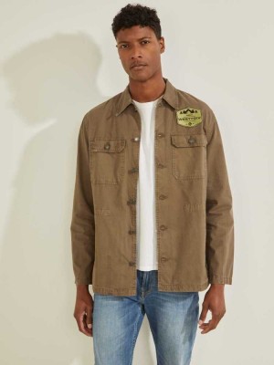 Brown Guess Patch Men's Jackets | 0831-UDXGE
