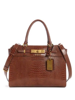 Brown Guess Raffie Carryall Women's Crossbodies | 0267-ARYCU