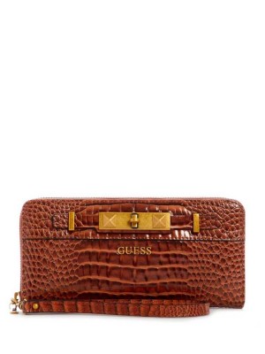 Brown Guess Raffie Zip-Around Women's Crossbodies | 0632-AGXNT