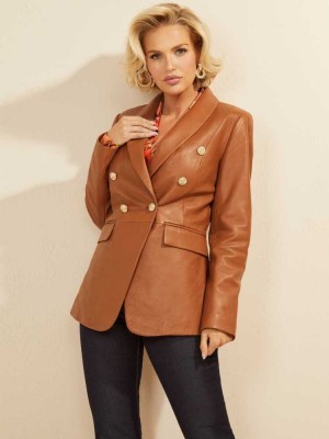 Brown Guess Roxanna Leather Women's Blazer | 7410-YAOFE