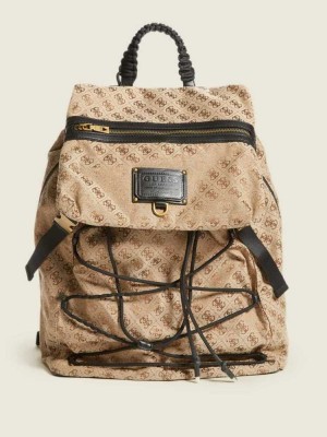 Brown Guess Salameda Flap Men's Backpacks | 5741-MGPCK