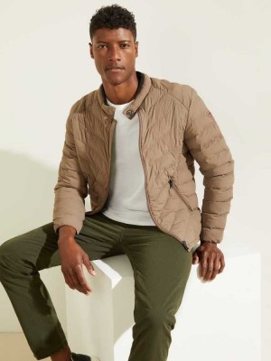 Brown Guess Slim Fit Puffer Men's Jackets | 5280-ODSWE