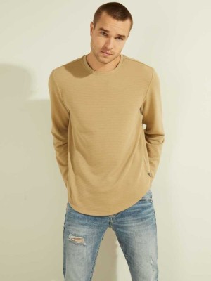 Brown Guess Textured Jersey Crewneck Men's Sweatshirt | 0461-WMSCO