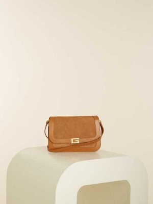 Brown Guess Thea Mini Flap Leather Women's Crossbodies | 4523-URTAN