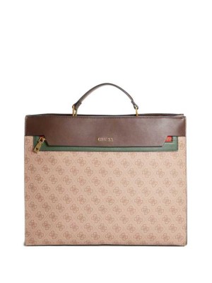 Brown Guess Vezzola Work Men's Handbags | 2943-ZKHDN