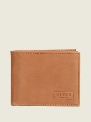Brown Guess West Passport Case Men's Wallets | 9702-FCLZH